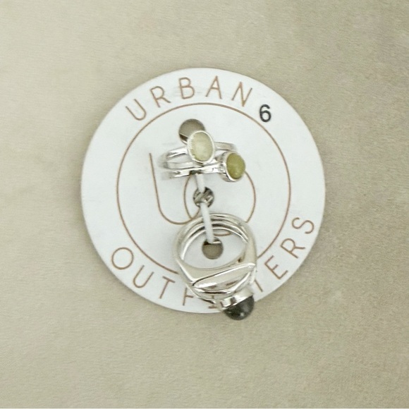 NWT Urban Outfitters Silver Stone Stack Ring Set, Size 6 - Picture 2 of 3
